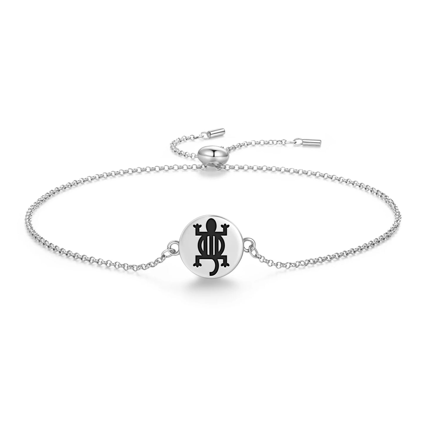Adinkra Symbols Denkyem 925 Sterling Silver Bracelet Spiritual Sigil Jewelry Gift